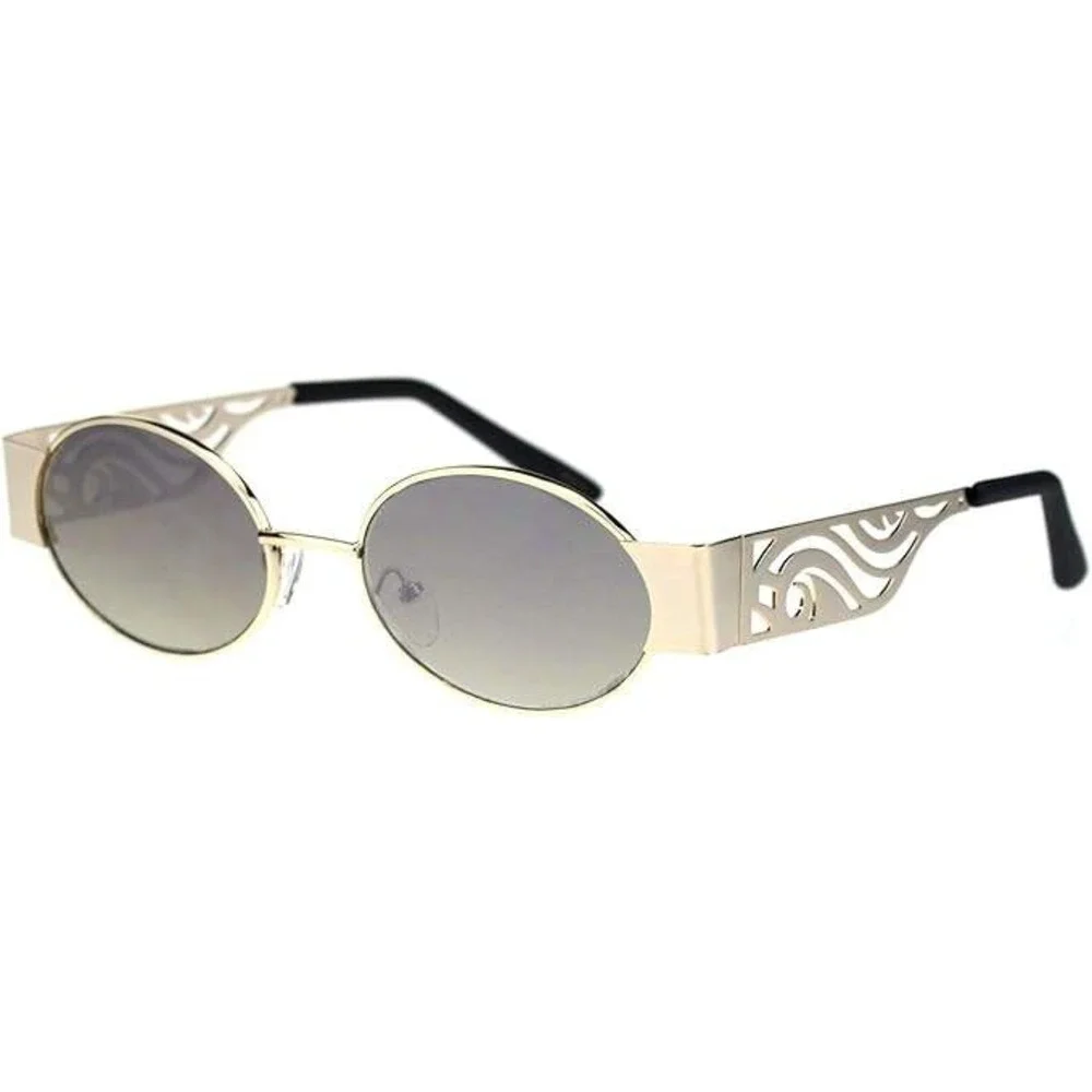 Oval Sunglasses Gold Frame Wave Cutout Unique Mens Fashion Shades Hip Hop Classy